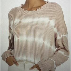 Pistola Eva Tie Dyed Distressed Crewneck Sweater Tan White Size XL Cotton
